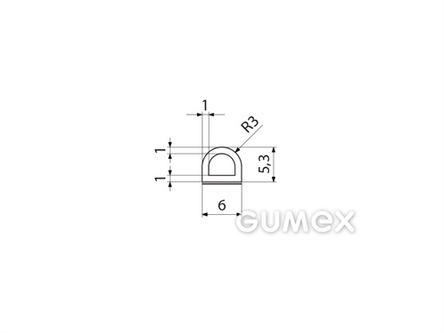 Silikonový profil tvaru "D" s dutinkou samolepicí, 5,3x6/R3mm, 35°ShA, -60°C/+180°C, transparentní